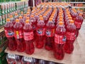 Shah Alam, Malaysia - 30 March 2021 : Fanta Strawberr flavor drinks bottle for sell at supermarket Royalty Free Stock Photo